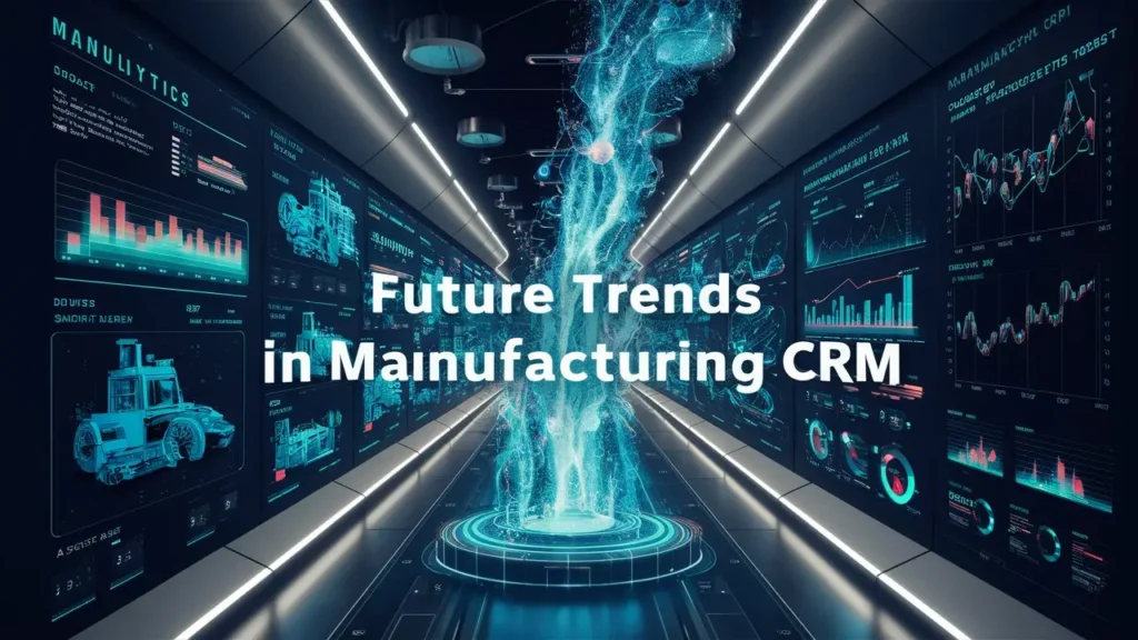 "Futuristic CRM features for manufacturing businesses with AI, IoT integration, and trend forecasting."