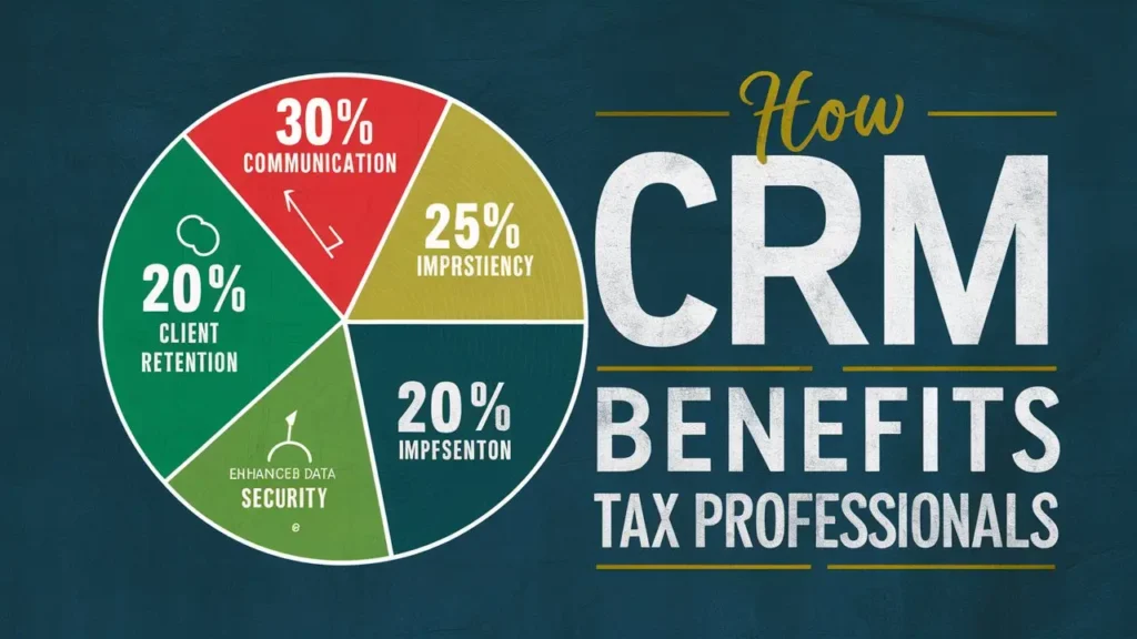 "Graph showing CRM benefits for tax professionals, including improved communication, efficiency, and client retention."
